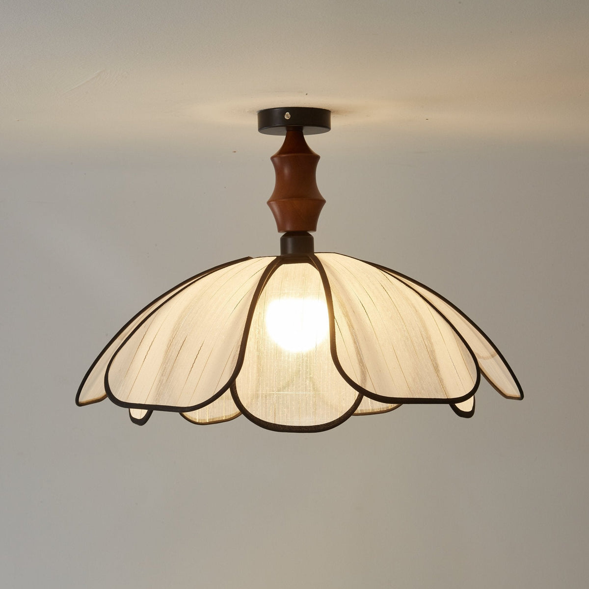 Petaline Whisper Flush Mount Ceiling Light in Walnut and Fabric