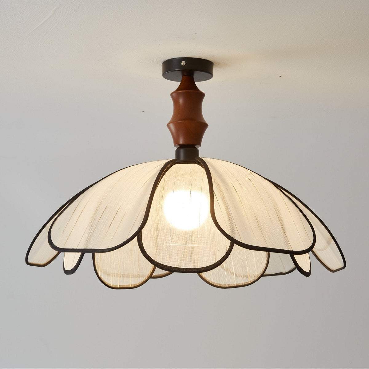 Petaline Whisper Flush Mount Ceiling Light in Walnut and Fabric