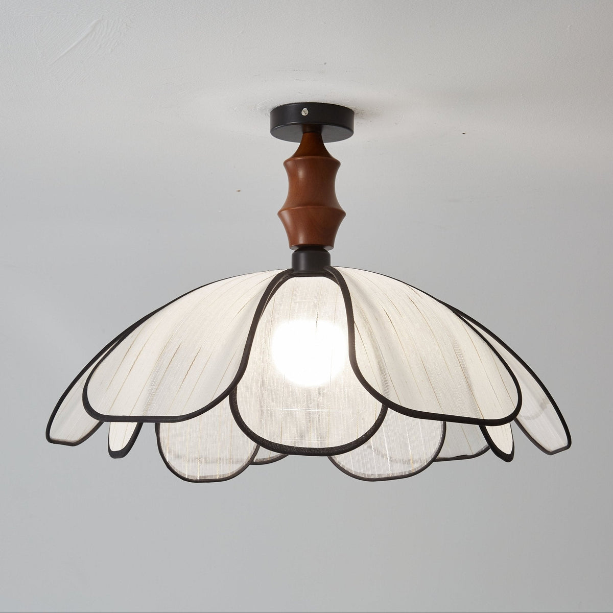 Petaline Whisper Flush Mount Ceiling Light in Walnut and Fabric
