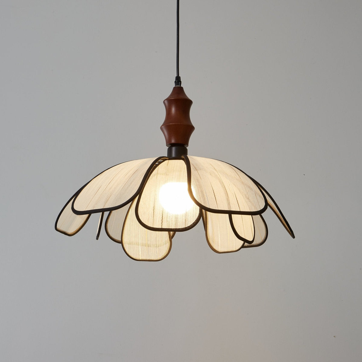 Petaline Whisper Pendant Light – Modern Fabric & Wood Designer Lamp