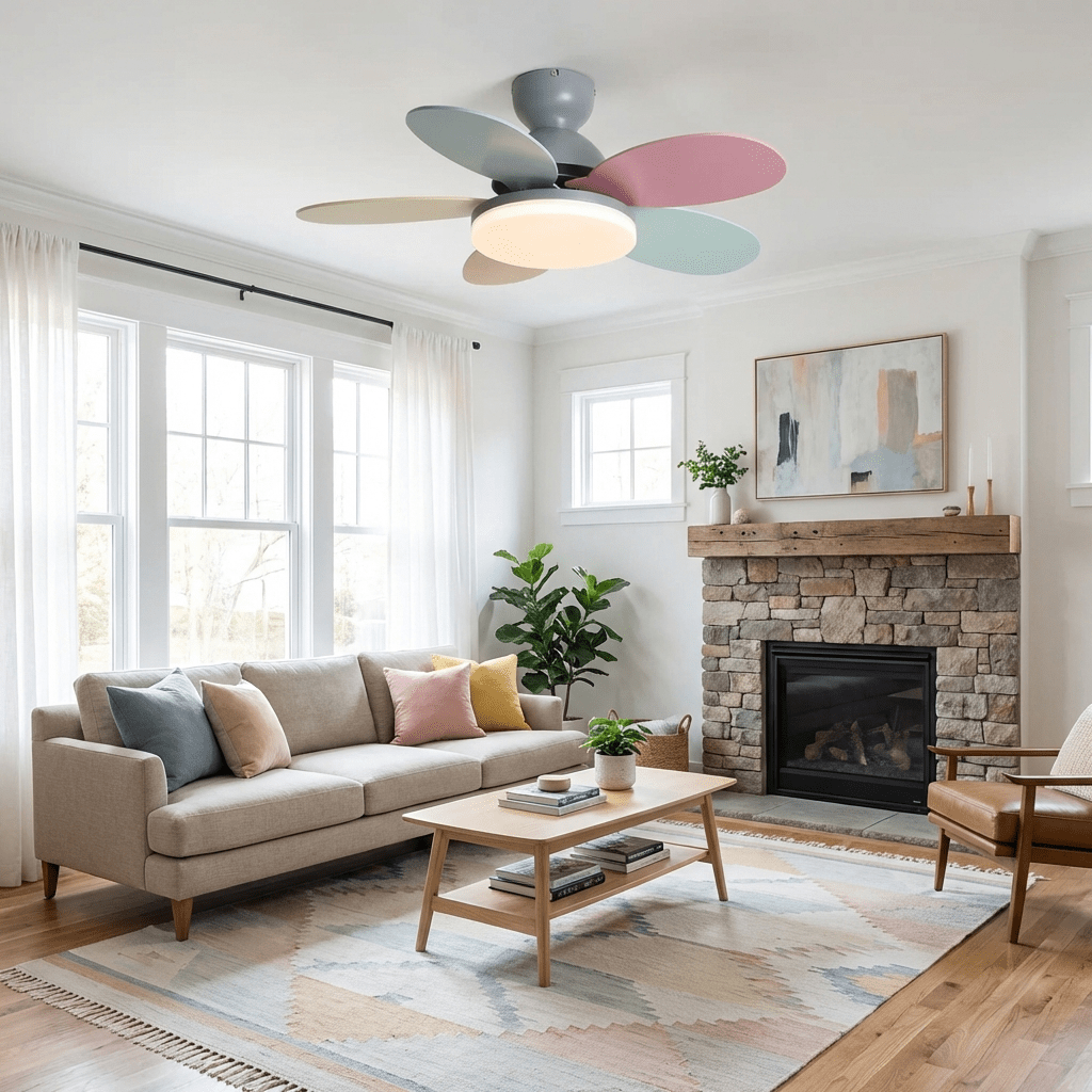 Petalo Six-Blade Wooden Ceiling Fan with Integrated LED Light