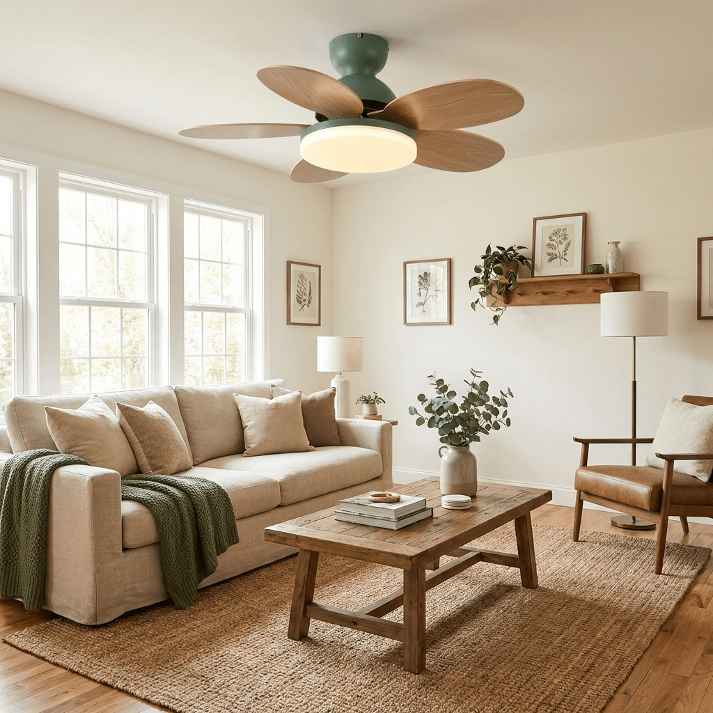 Petalo Six-Blade Wooden Ceiling Fan with Integrated LED Light