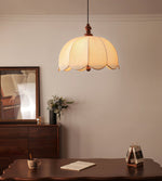 Petalora Fabric Pendant Light with Walnut Accent for Dining and Living Spaces