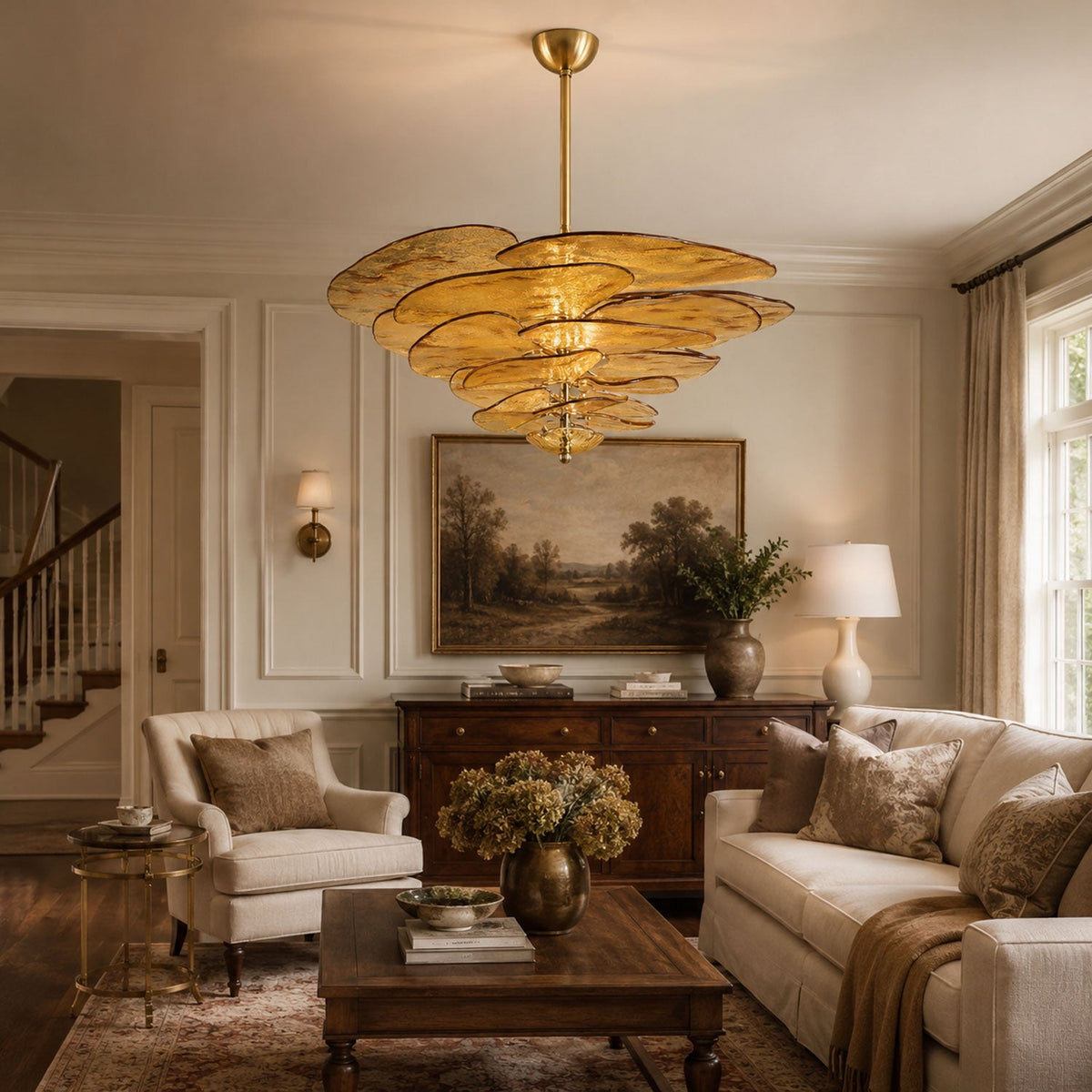 Petals Glass Chandelier – Hand-Blown Art Glass Pendant Light in Gold