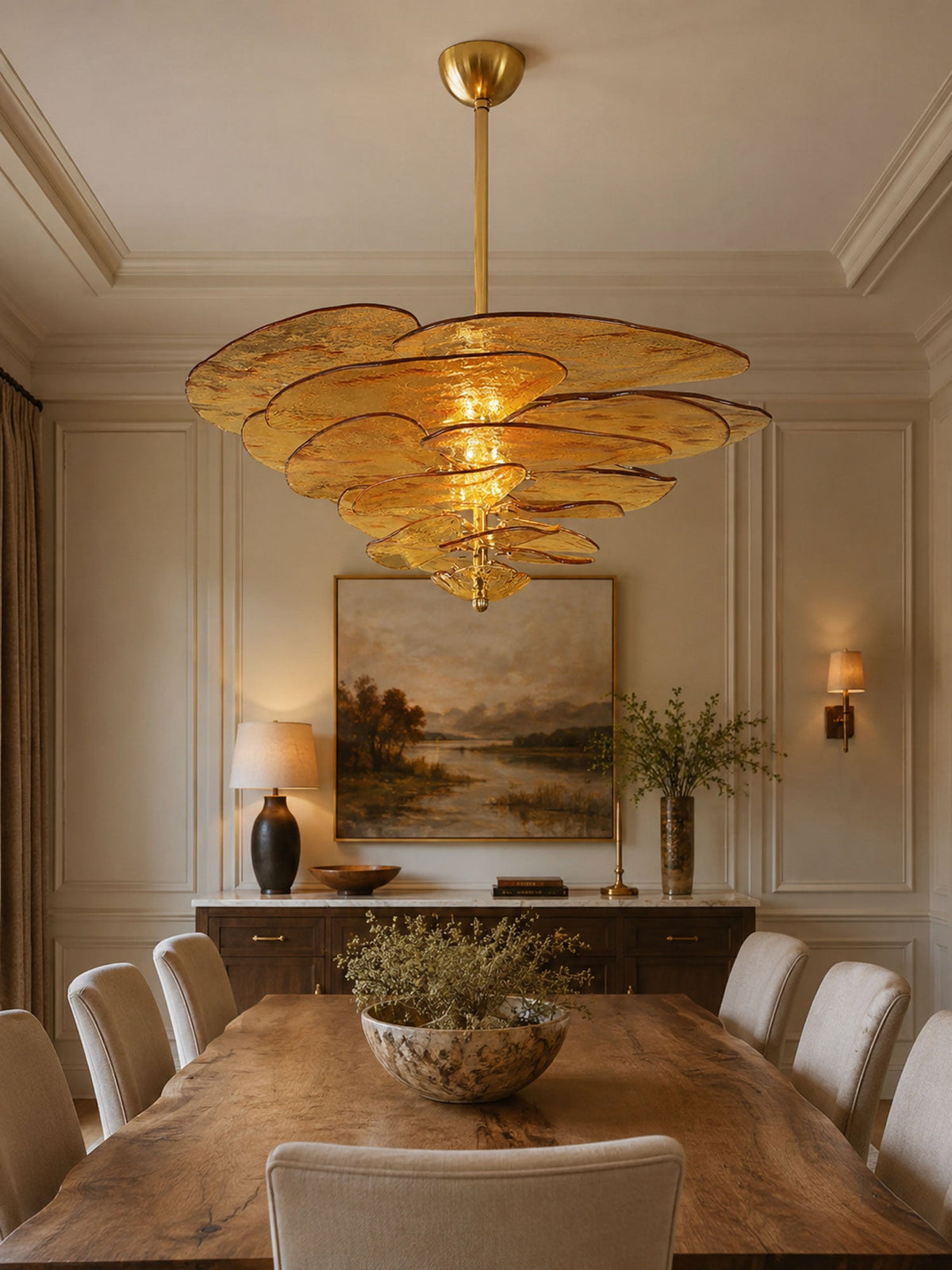 Petals Glass Chandelier – Hand-Blown Art Glass Pendant Light in Gold