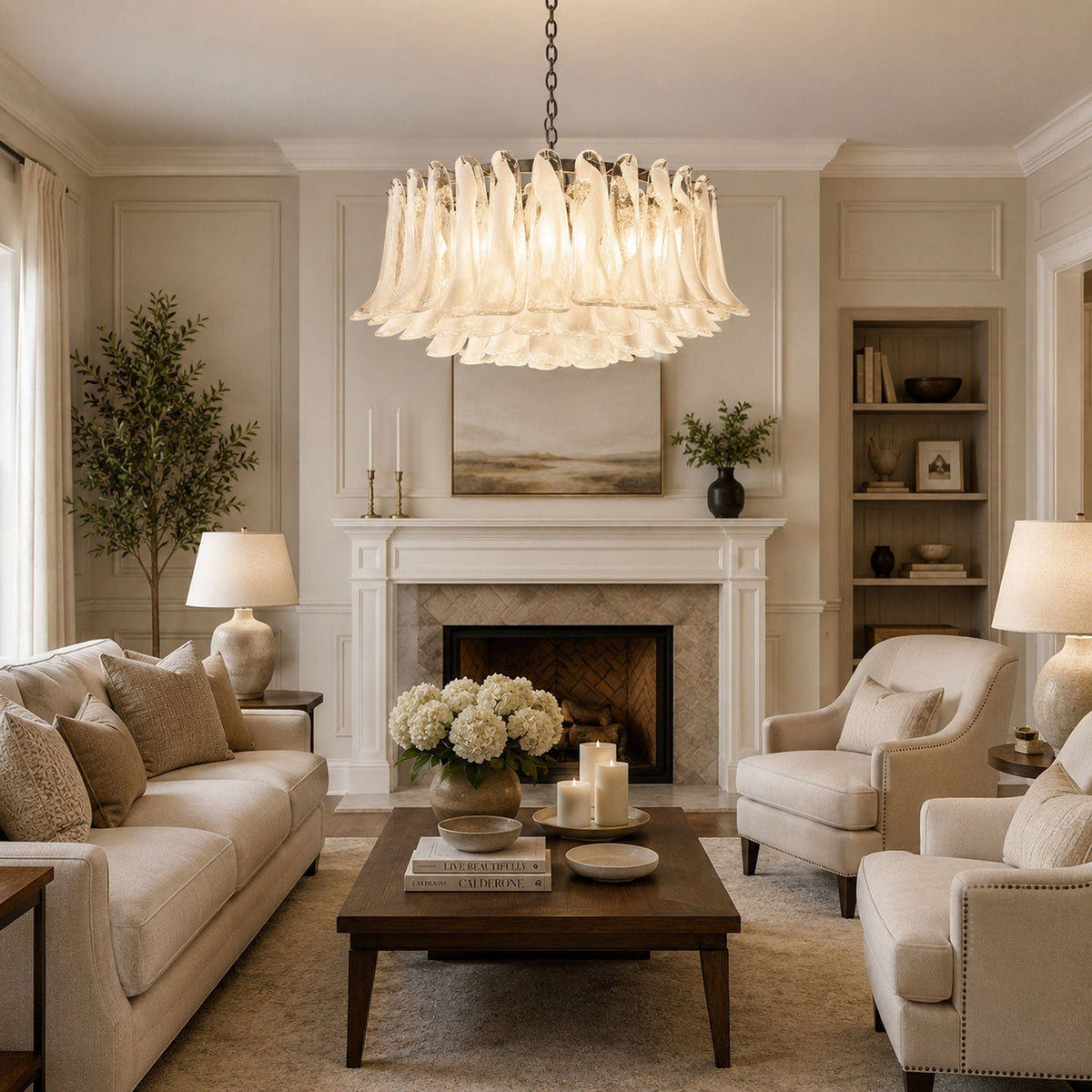 Petals Frosted Glass Chandelier in White | Modern Designer Lighting