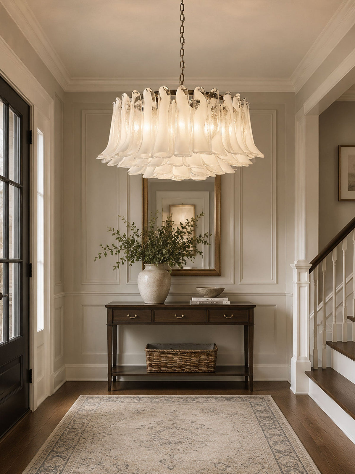 Petals Frosted Glass Chandelier in White | Modern Designer Lighting