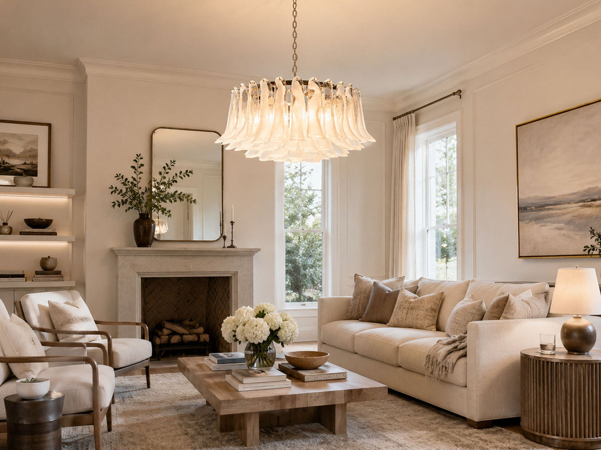 Petals Frosted Glass Chandelier in White | Modern Designer Lighting
