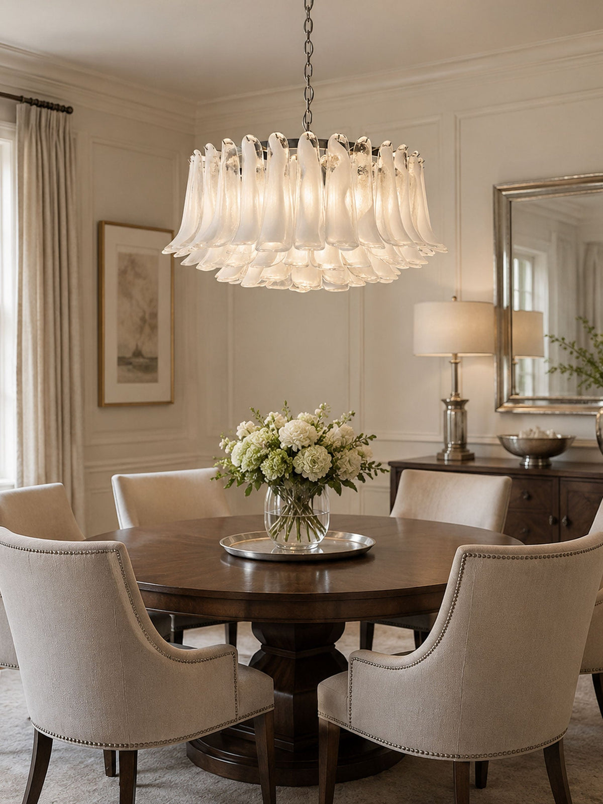 Petals Frosted Glass Chandelier in White | Modern Designer Lighting