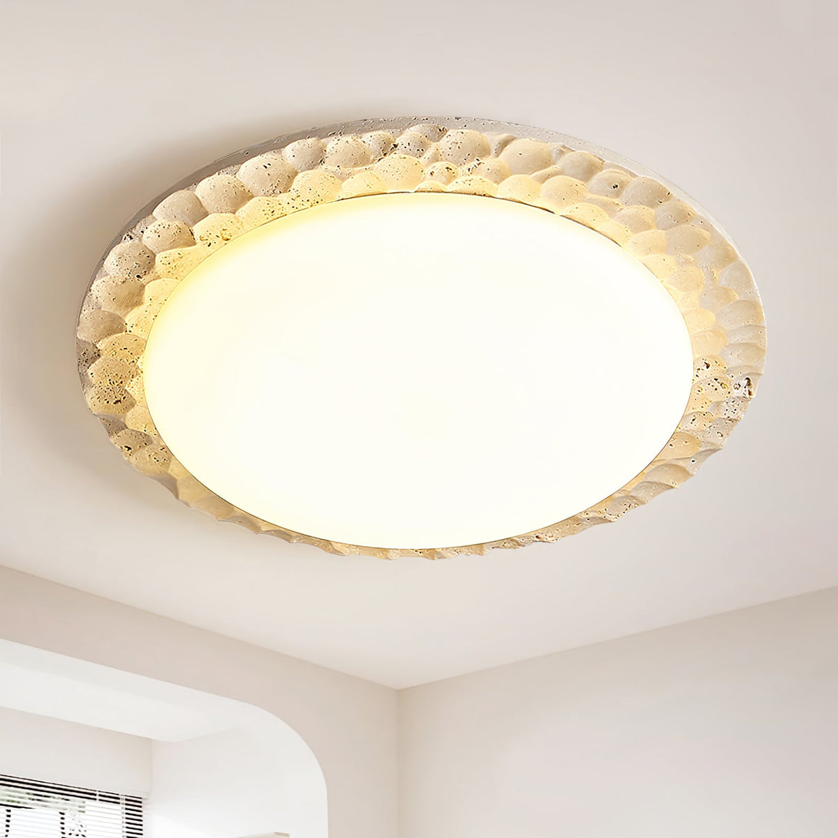 Petra Travertine LED Ceiling Light – Modern Flush Mount for Bedroom & Living Room