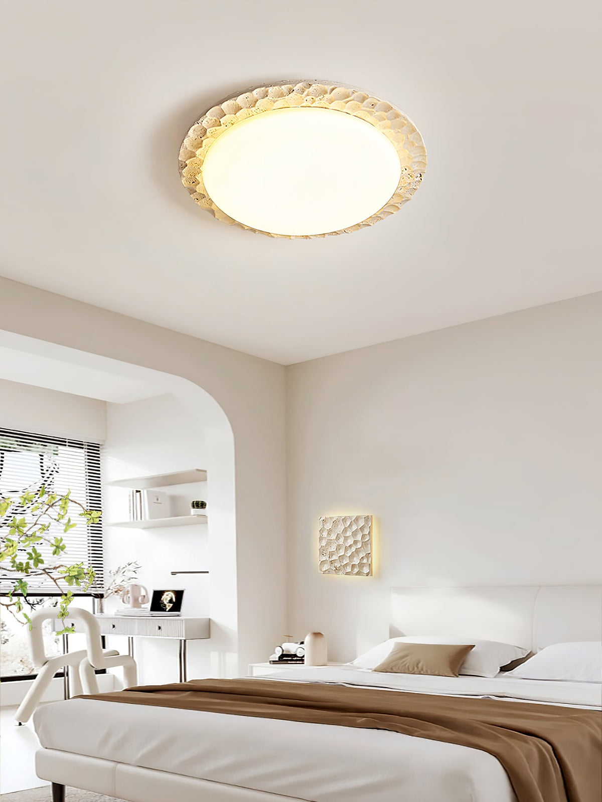 Petra Travertine LED Ceiling Light – Modern Flush Mount for Bedroom & Living Room