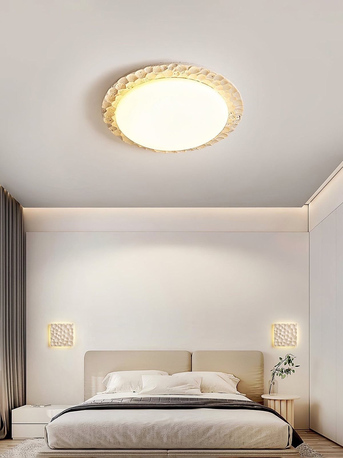 Petra Travertine LED Ceiling Light – Modern Flush Mount for Bedroom & Living Room