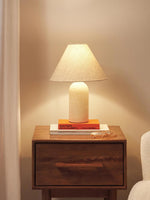Petra Marble Table Lamp – Natural Stone Column with Linen Shade