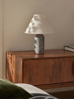 Petra Marble Table Lamp – Natural Stone Column with Linen Shade