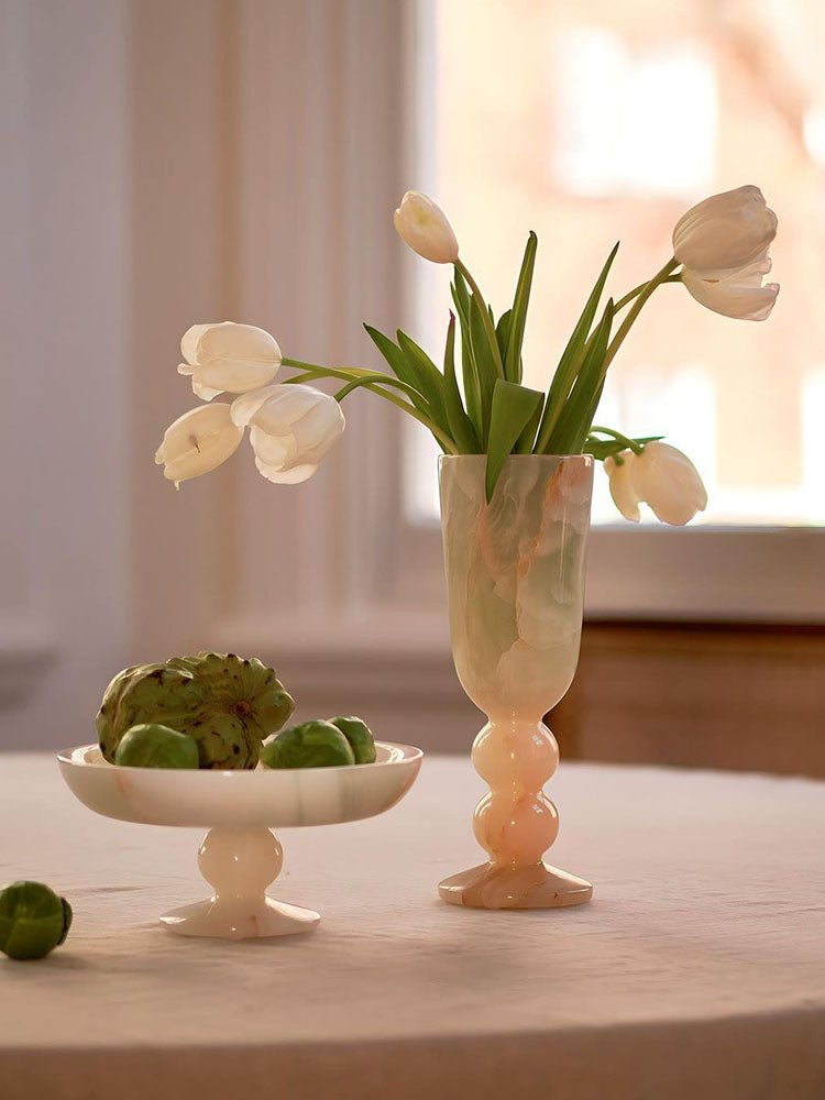 Petra Onyx Marble Pedestal Tray – Decorative Catchall Bowl