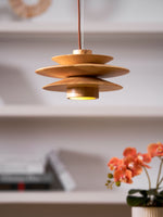 Cascade Wooden Disc Pendant Light – Modern Organic Chandelier for Dining & Living Spaces