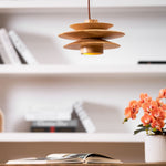 Cascade Wooden Disc Pendant Light – Modern Organic Chandelier for Dining & Living Spaces