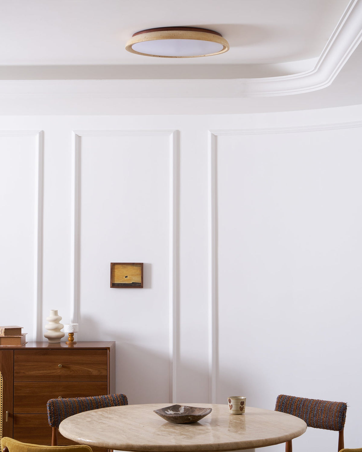 Aureum Edge Ceiling Light in Yellow Travertine — Modern Flush Mount LED