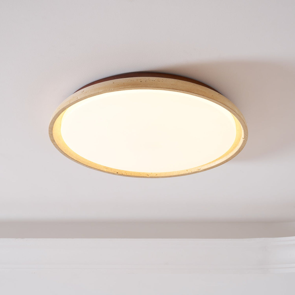 Aureum Edge Ceiling Light in Yellow Travertine — Modern Flush Mount LED