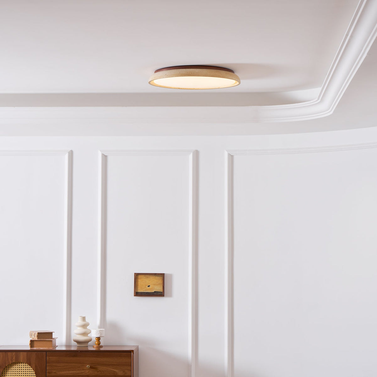 Aureum Edge Ceiling Light in Yellow Travertine — Modern Flush Mount LED