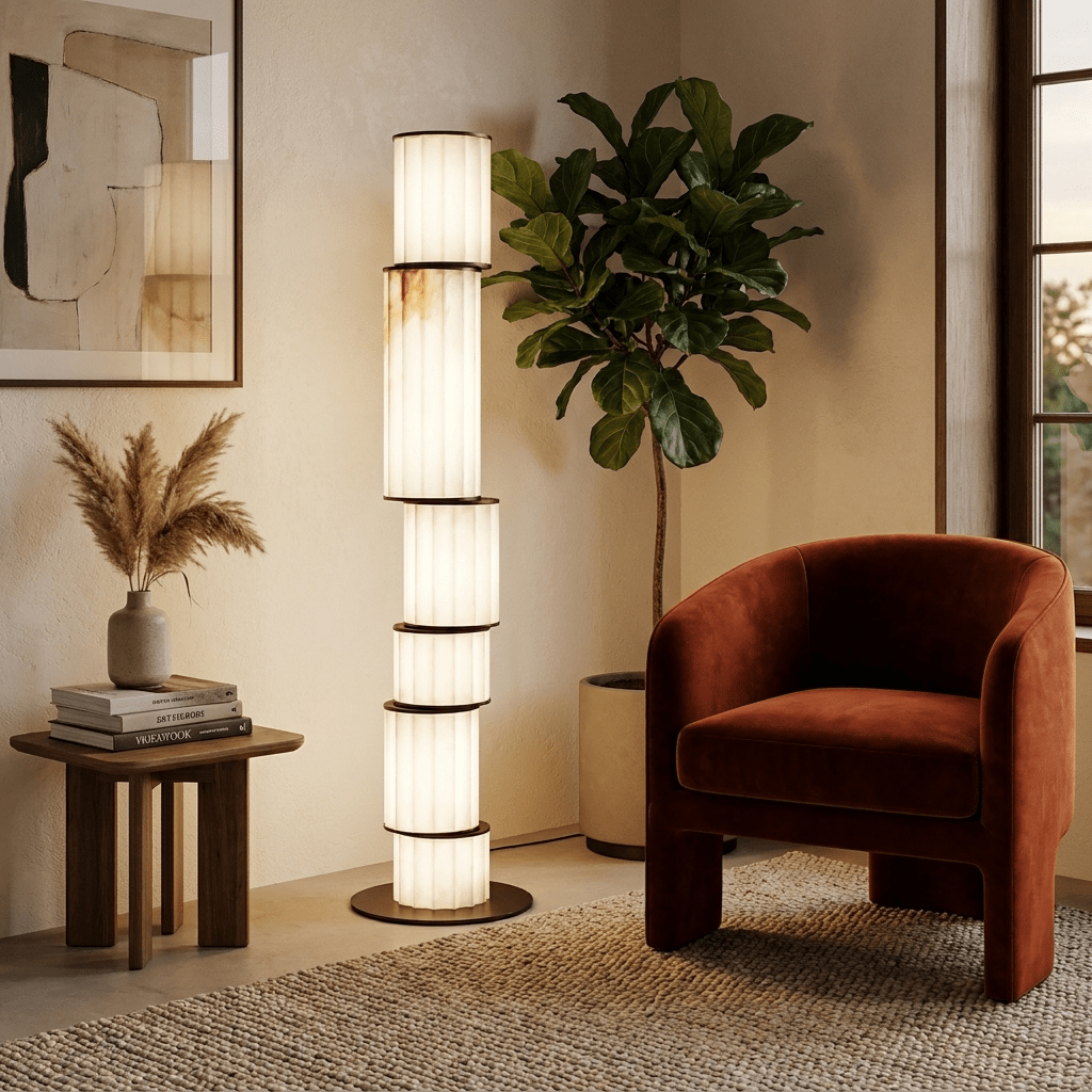 Pillar Alabaster Floor Lamp — Sculptural Glowing Stone Column for Modern Interiors