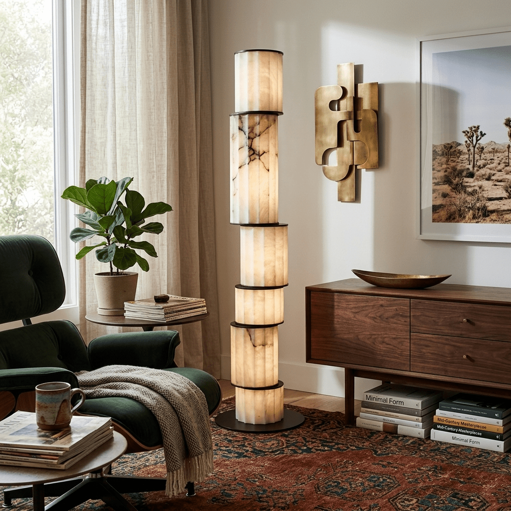 Pillar Alabaster Floor Lamp — Sculptural Glowing Stone Column for Modern Interiors