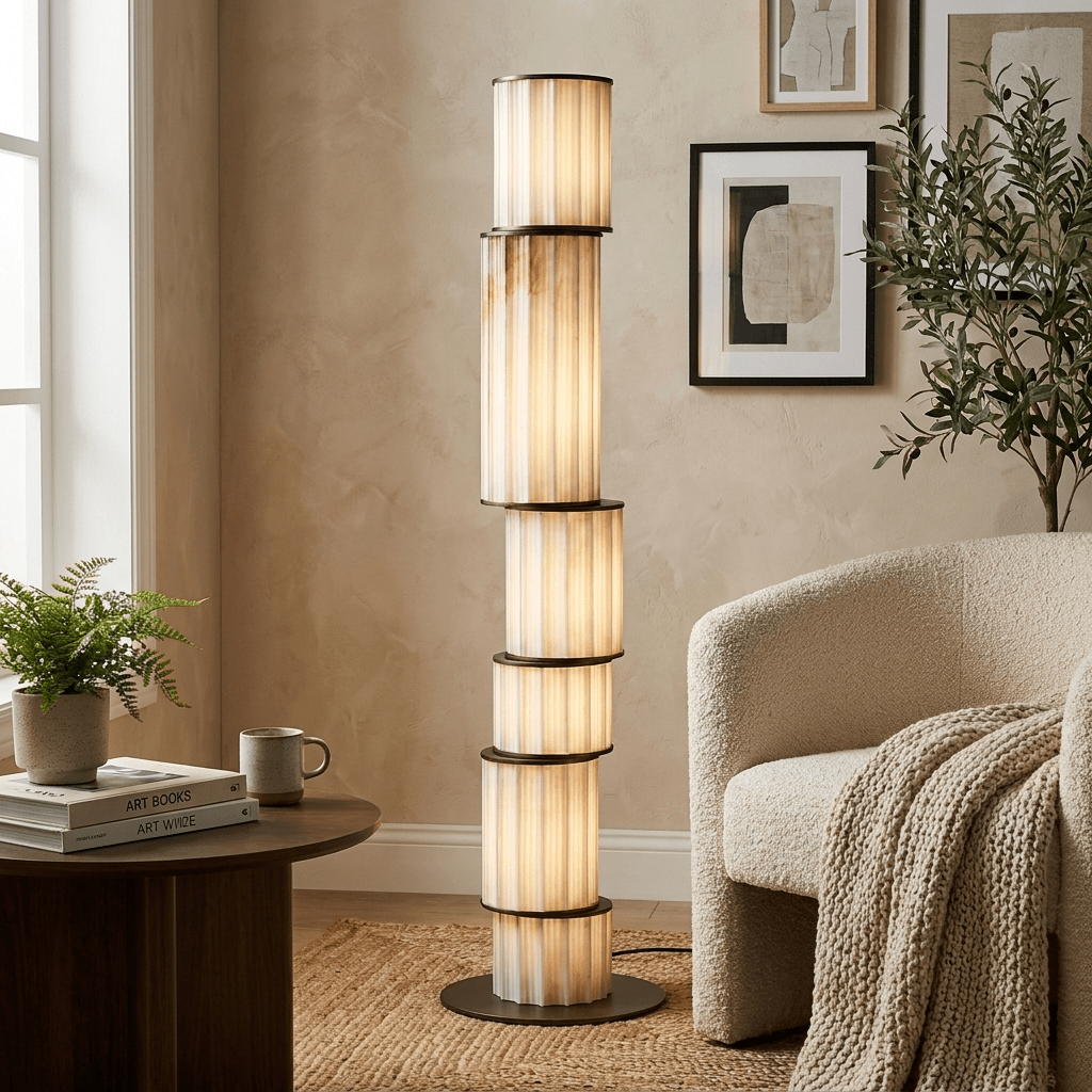 Pillar Alabaster Floor Lamp — Sculptural Glowing Stone Column for Modern Interiors
