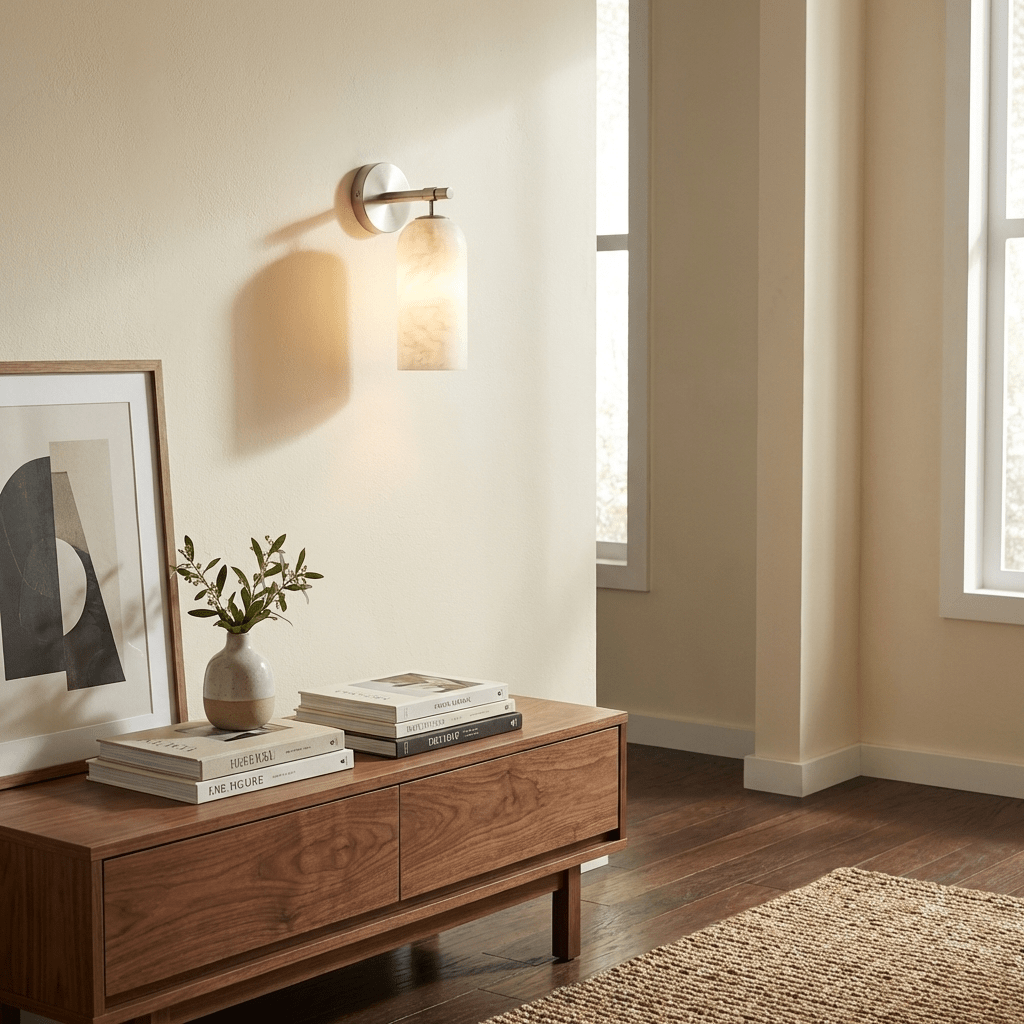 Pillar Alabaster Wall Sconce – Natural Stone, Brushed Gold Accent