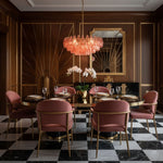 Pink Faceted Glass Drop Chandelier in Polished Gold