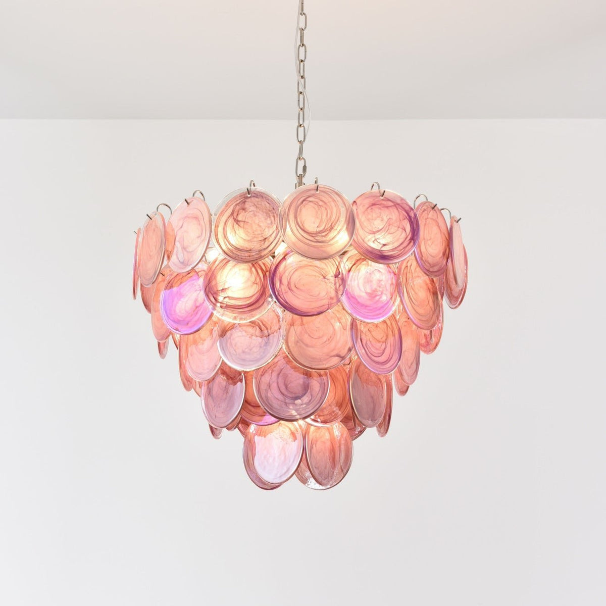 Pink Glass Disc Chandelier | Modern Designer Pendant Light for Dining & Living Rooms