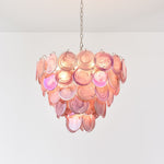 Pink Glass Disc Chandelier | Modern Designer Pendant Light for Dining & Living Rooms
