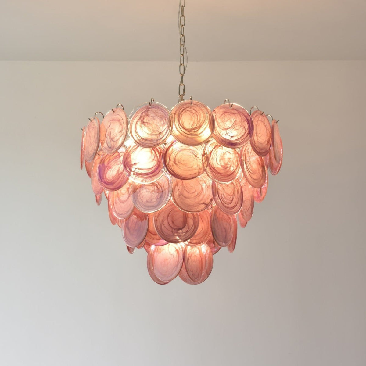 Pink Glass Disc Chandelier | Modern Designer Pendant Light for Dining & Living Rooms