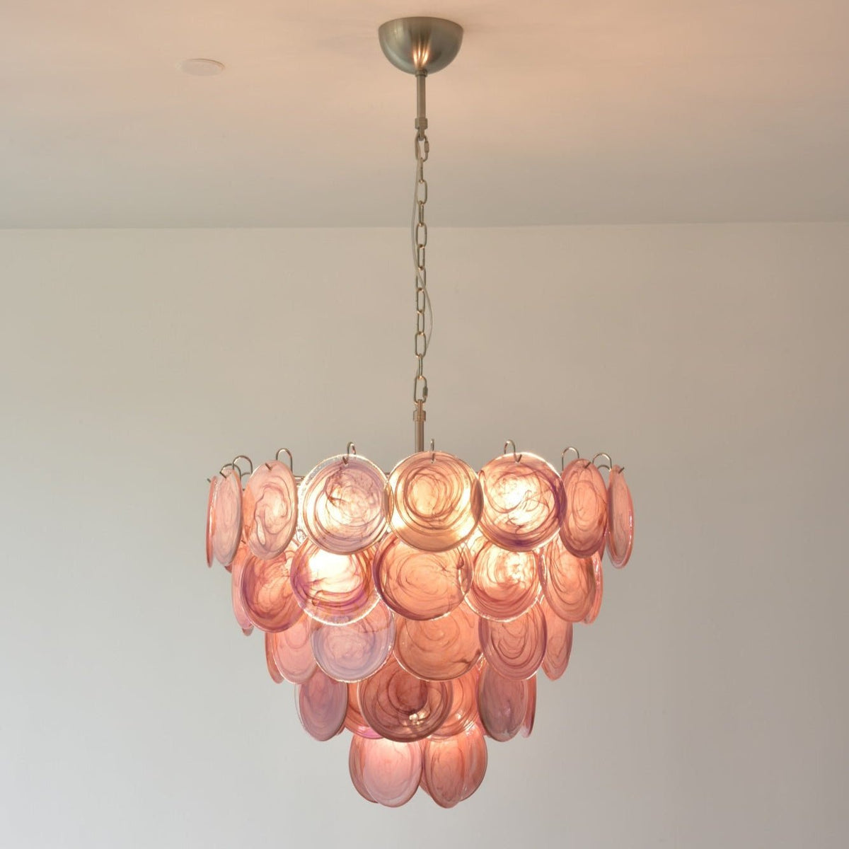 Pink Glass Disc Chandelier | Modern Designer Pendant Light for Dining & Living Rooms