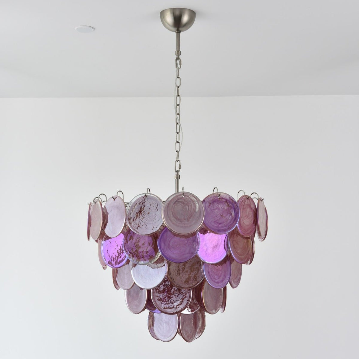 Pink Glass Disc Chandelier | Modern Designer Pendant Light for Dining & Living Rooms