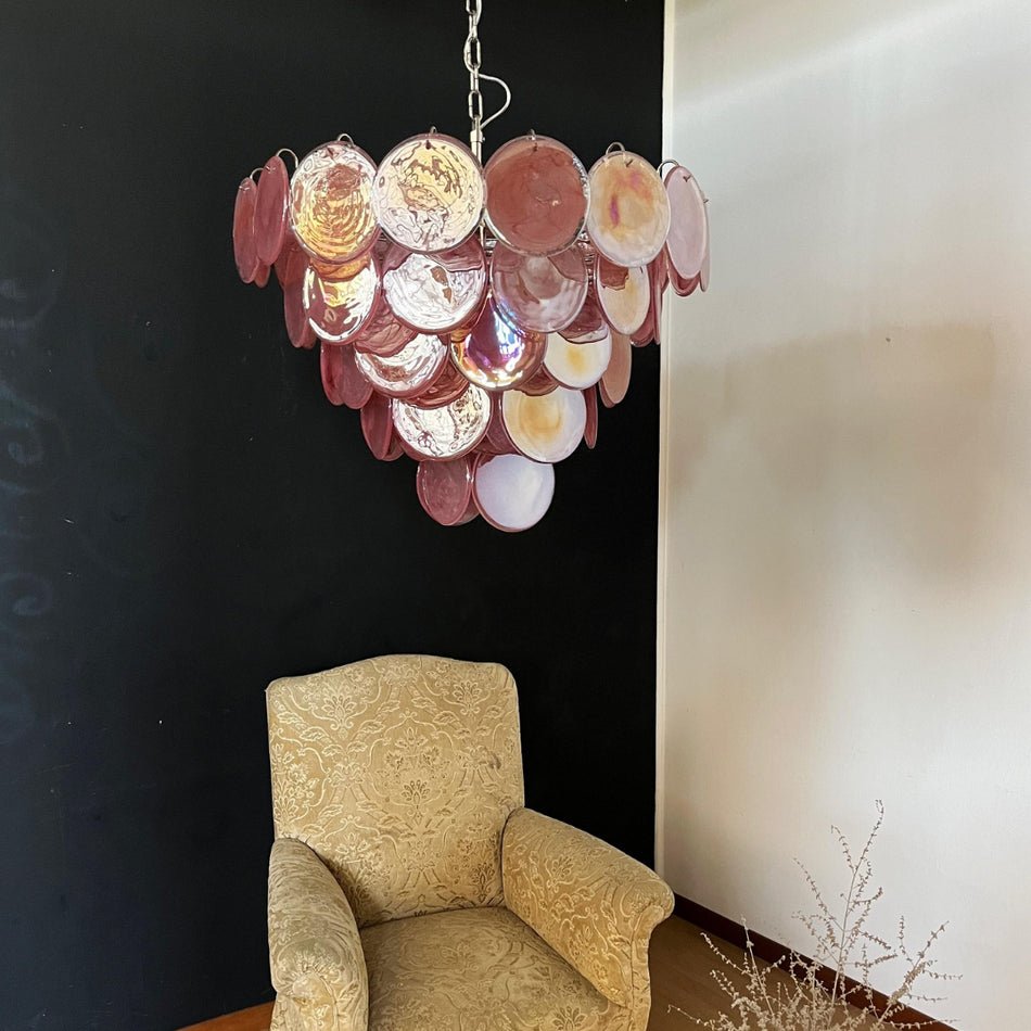 Pink Glass Disc Chandelier | Modern Designer Pendant Light for Dining & Living Rooms