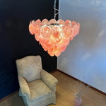 Pink Glass Disc Chandelier | Modern Designer Pendant Light for Dining & Living Rooms