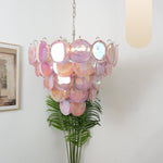 Pink Glass Disc Chandelier | Modern Designer Pendant Light for Dining & Living Rooms