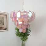 Pink Glass Disc Chandelier | Modern Designer Pendant Light for Dining & Living Rooms