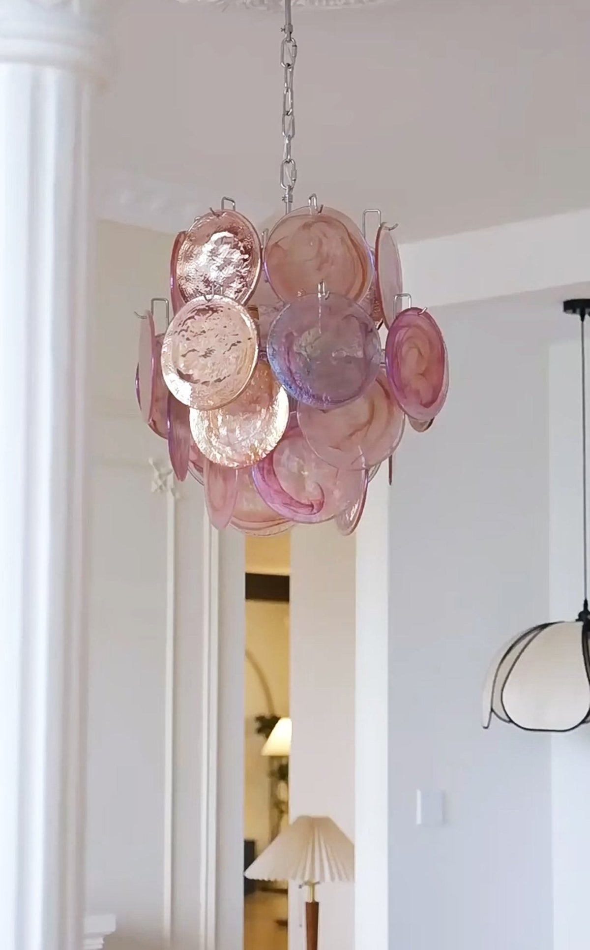 Pink Murano Glass Disc Chandelier for Dining Room and Living Room