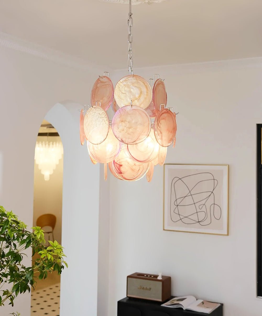Pink Murano Glass Disc Chandelier for Dining Room and Living Room