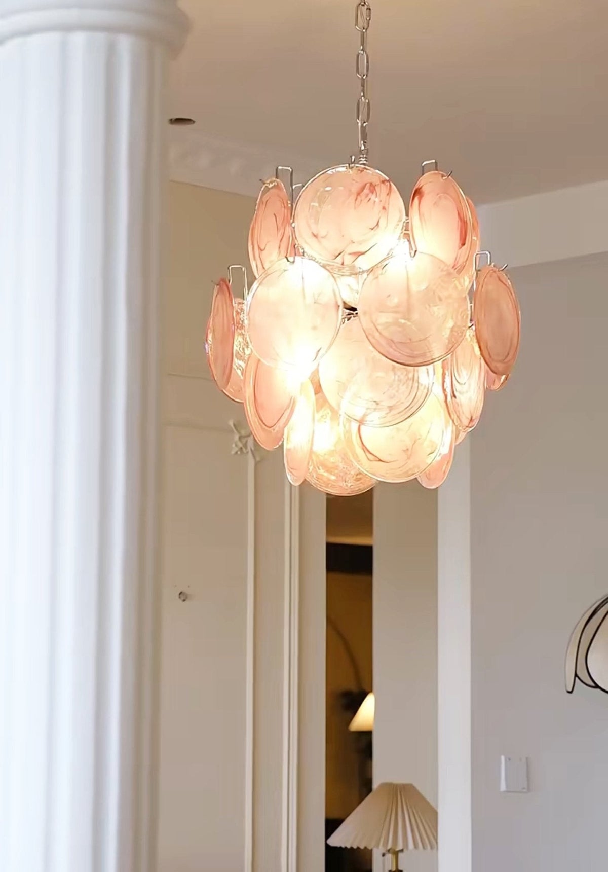 Pink Murano Glass Disc Chandelier for Dining Room and Living Room