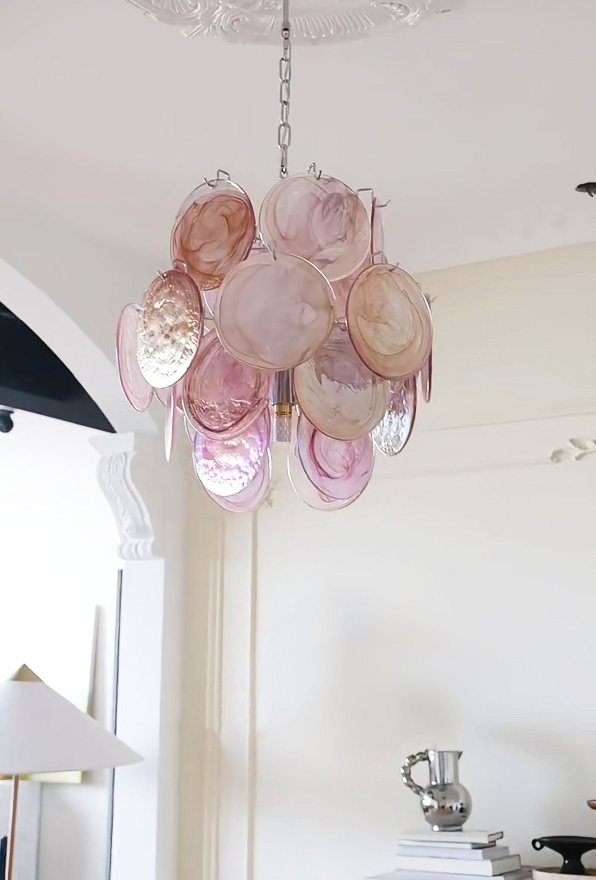 Pink Murano Glass Disc Chandelier for Dining Room and Living Room