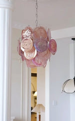 Pink Murano Glass Disc Chandelier for Dining Room and Living Room