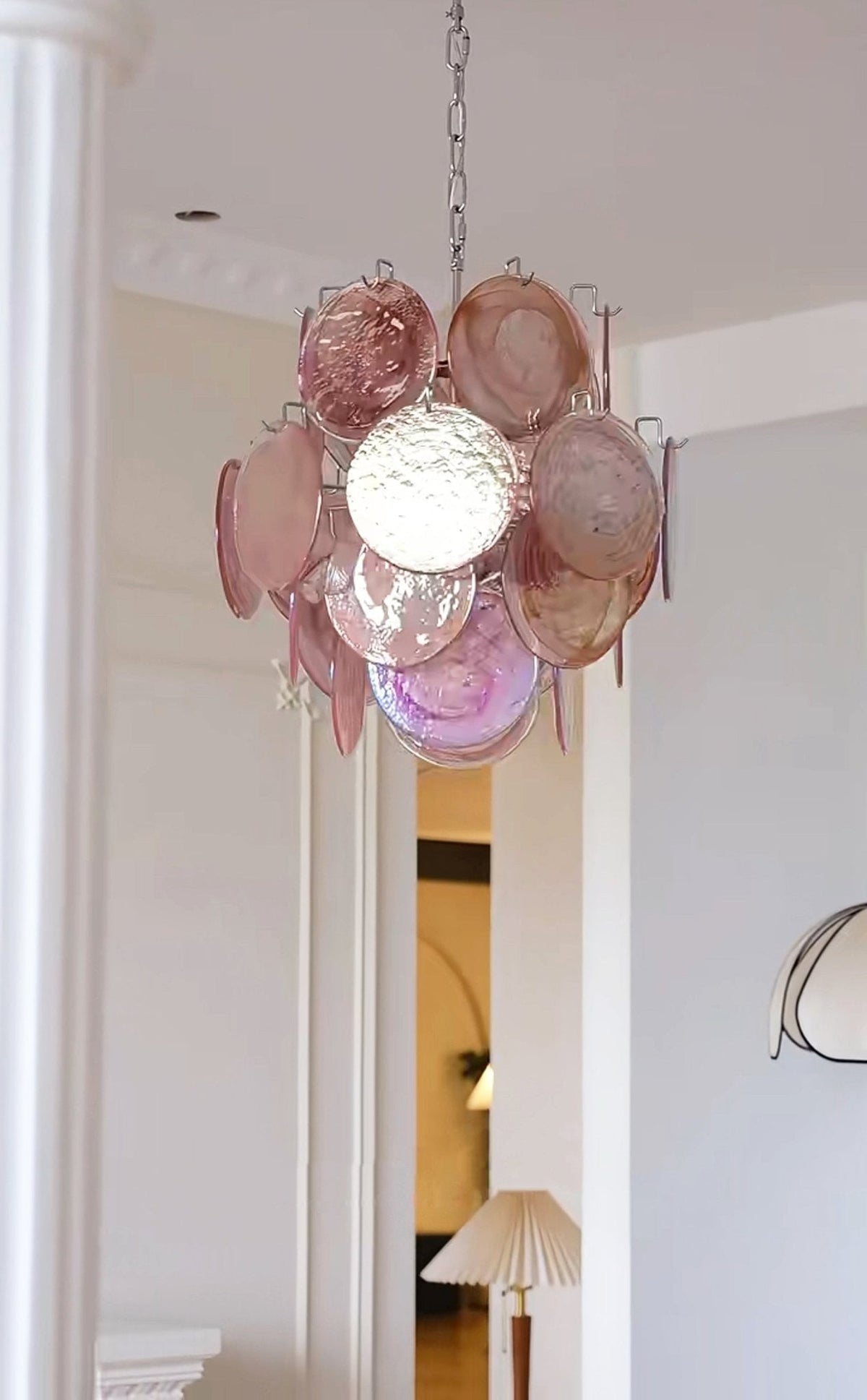 Pink Murano Glass Disc Chandelier for Dining Room and Living Room