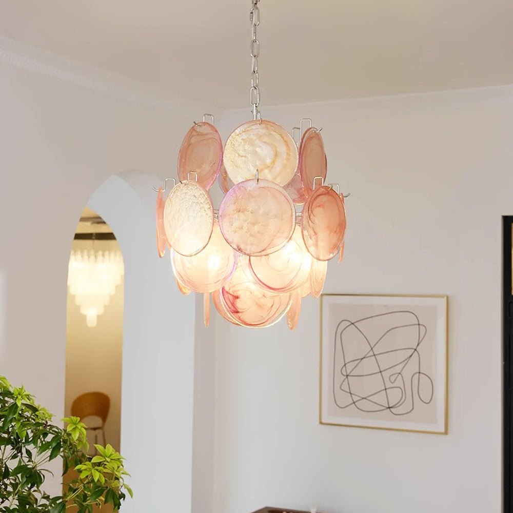 Pink Murano Glass Disc Chandelier for Dining Room and Living Room