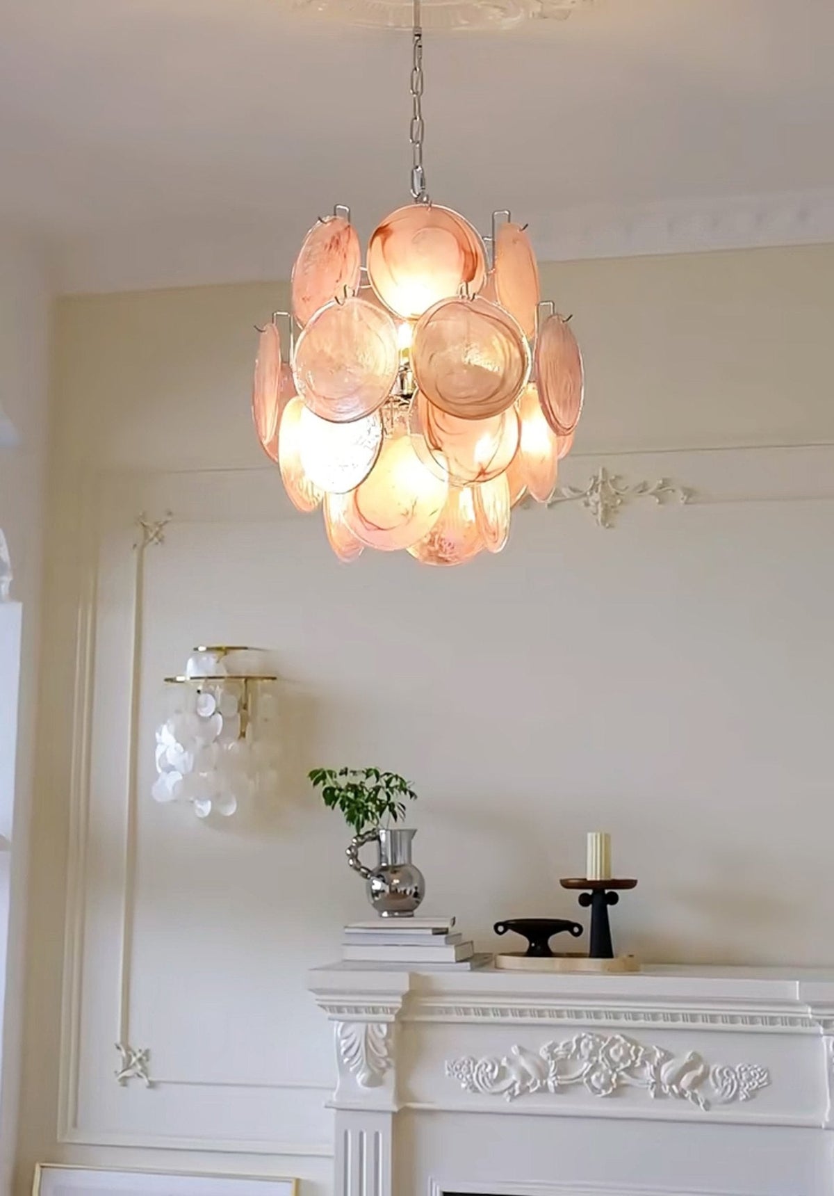 Pink Murano Glass Disc Chandelier for Dining Room and Living Room