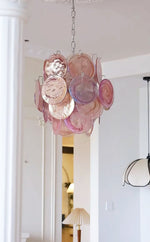 Pink Murano Glass Disc Chandelier for Dining Room and Living Room