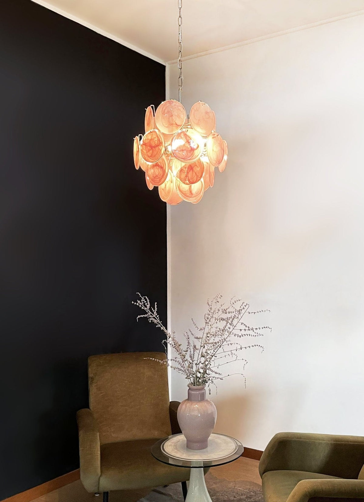 Pink Murano Glass Disc Chandelier for Dining Room and Living Room
