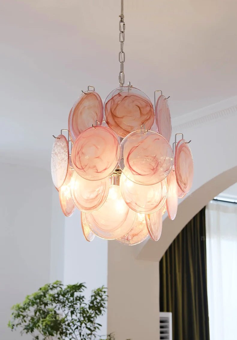 Pink Murano Glass Disc Chandelier for Dining Room and Living Room
