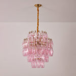 Pink Glass Prism Chandelier in Brass with Hand-Blown Triedri Glass